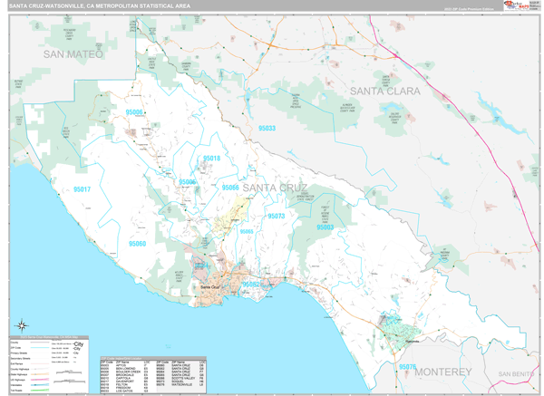 Santa Cruz-Watsonville Metro Area Wall Map
